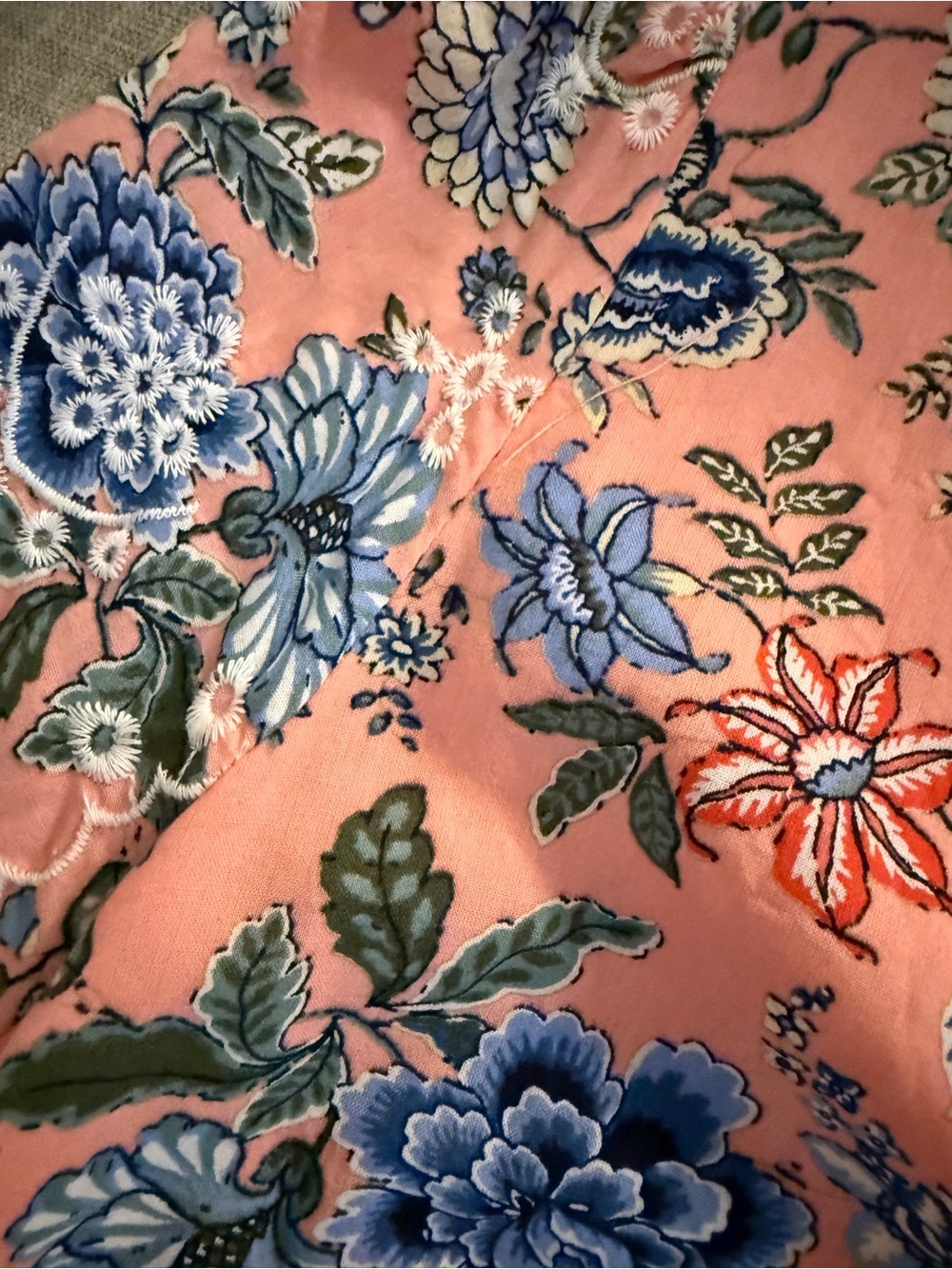 LOFT Pink Floral Tiered Cotton Dress with Blue Blooms - Picture 3 of 7